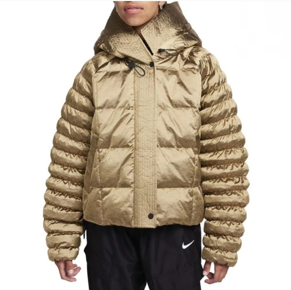 Nike Swoosh Puffer Shine Primaloft Therma-Fit Oversized Hooded Jacket Coat Women - Picture 7 of 8